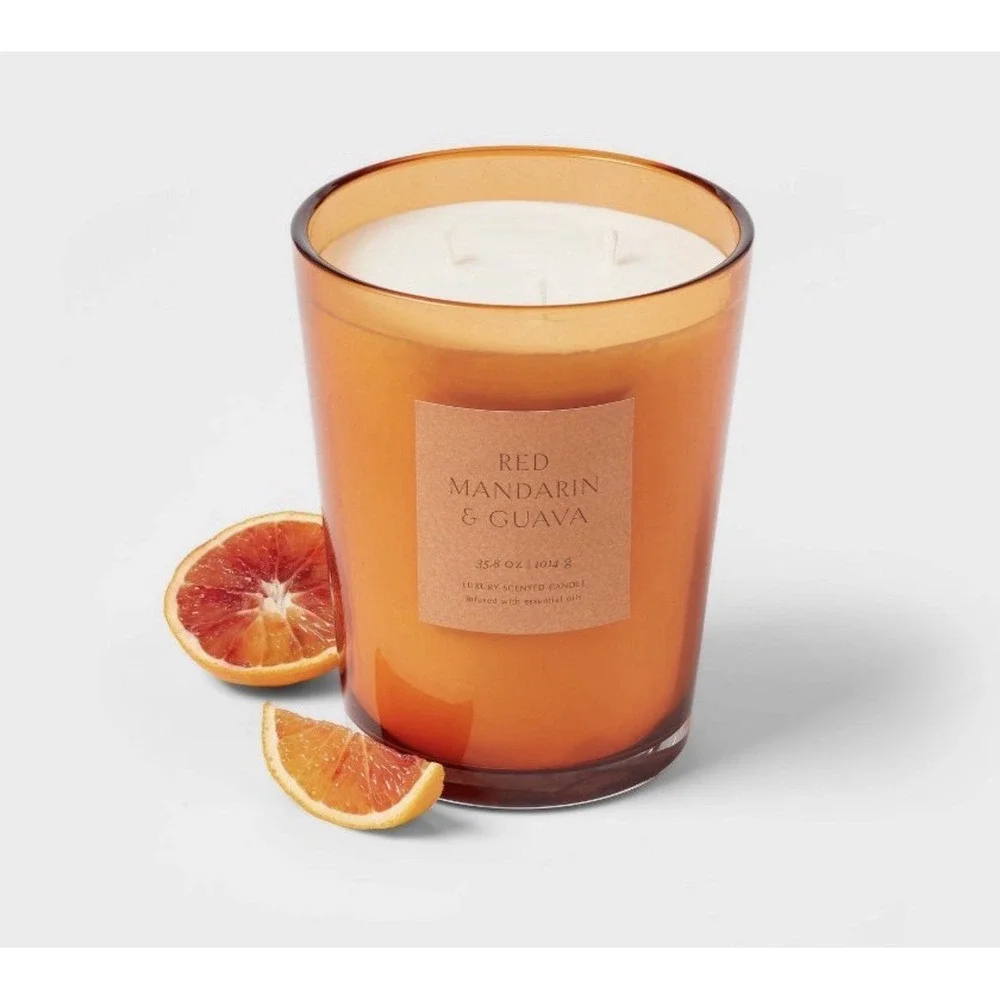 Threshold 35.8oz Colored Vase‎ Glass Mandarin & Guava Candle Orange- BRAND NEW